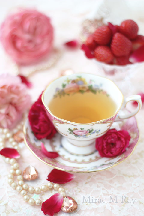 Tea Time with Roses and Strawberries