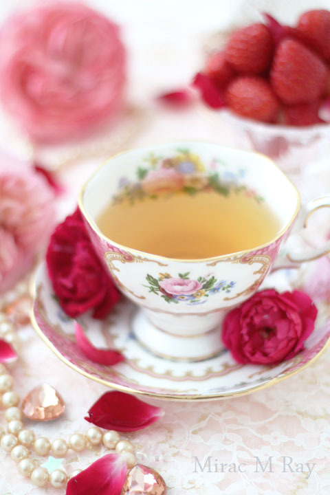 Tea Time with Roses and Strawberries